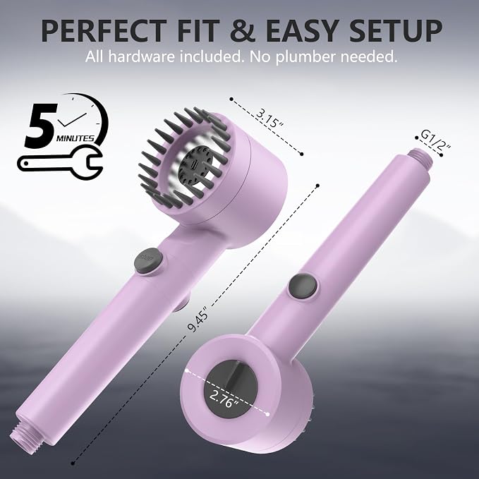 Filtered Shower Head with Handheld, High Pressure Water Flow and Multiple Spray Modes Shower Head with Filter, Power Wash for Hard Water, Showerhead with ON/OFF Switch for Pets Bath (Purple)