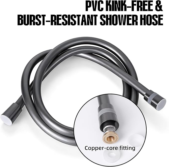 Handheld Filtered Shower Head - High Pressure 4-Spray, 7 Filters, 59" Hose & 2 Brackets, for Hard Water, Pet & Tile, Thick ABS