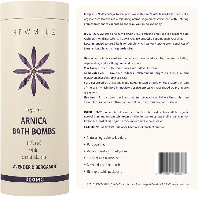Arnica Bubble Bath Bombs Lavender Bergamot Essential Oils Luxurious Mega Foaming Bath Bombs for Dry Skin Nourishment Moisturizing Blissful Bath Gift