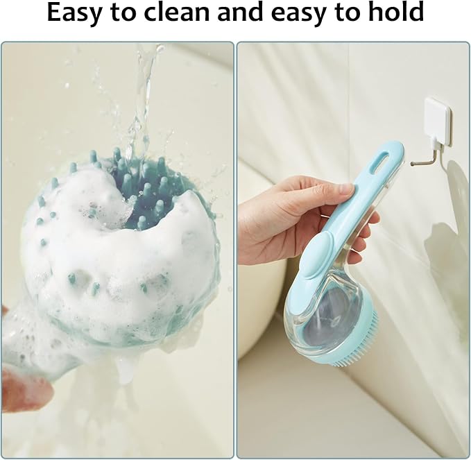 (6 Pcs) ELEGX Pet Grooming Bath Massage Brush with Soap and Shampoo Dispenser Soft Silicone Bristle for Long Short Haired Dogs Cats Shower