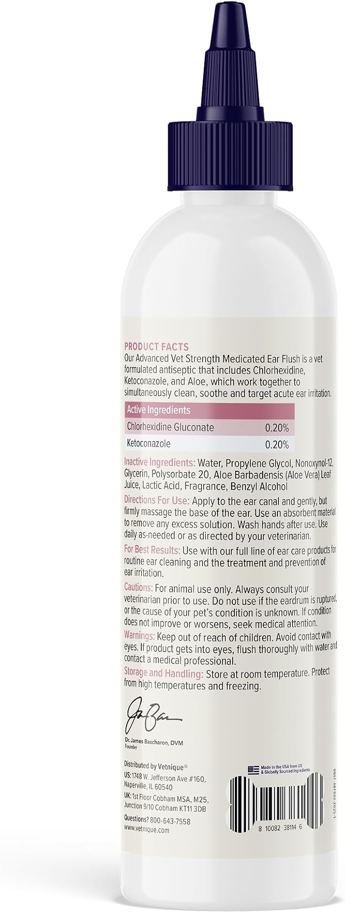 Vetnique Oticbliss Dog Ear Infection Treatment Flush & Ear Cleaner for Dogs & Cats, Antiseptic Antifungal with 0.2% Chlorhexidine and 0.2% Ketoconazole, Medicated Wash for Yeasty Smell, Floppy Ears
