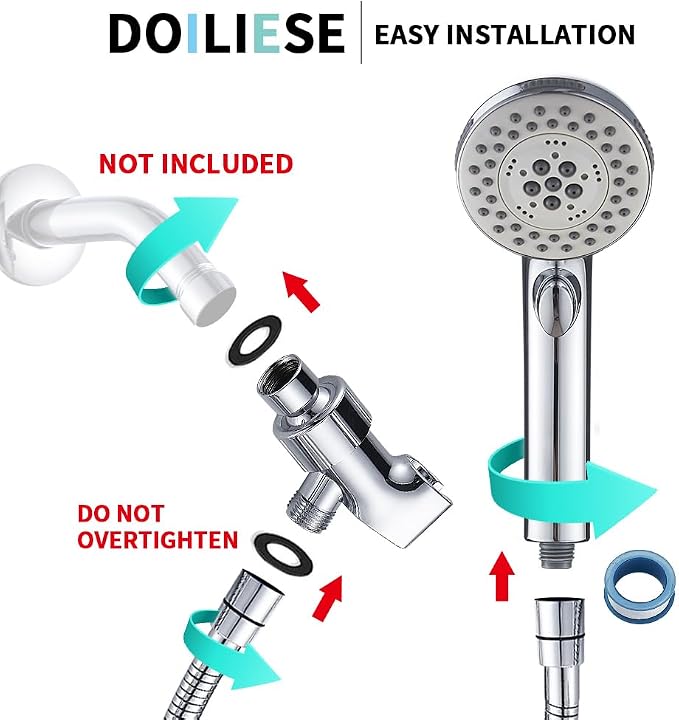 High Pressure Shower Head with Handheld Spray 6 Settings Hand Held Shower Head with On Off Switch and Spa Spray Mode 60 In Hose, Chrome