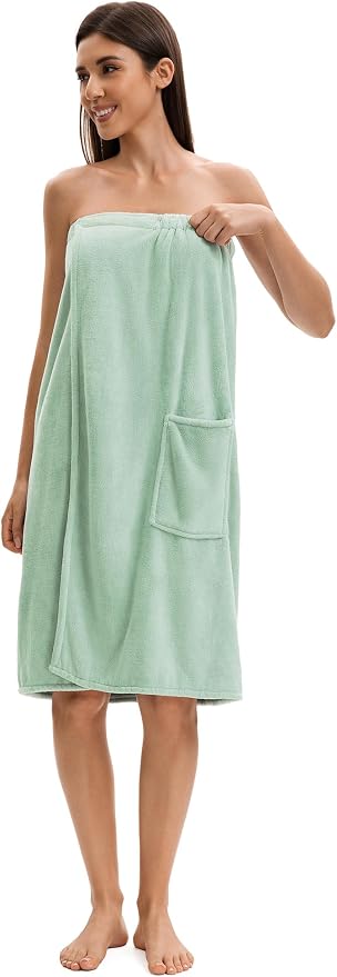 Towel Wrap For Women After Shower,Plush Bath Robe Female,Sauna Spa Wrap Around Towels With Pockets