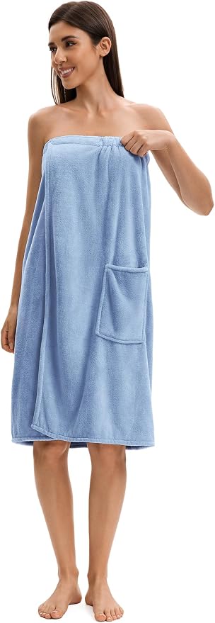 Towel Wrap For Women After Shower,Plush Bath Robe Female,Sauna Spa Wrap Around Towels With Pockets