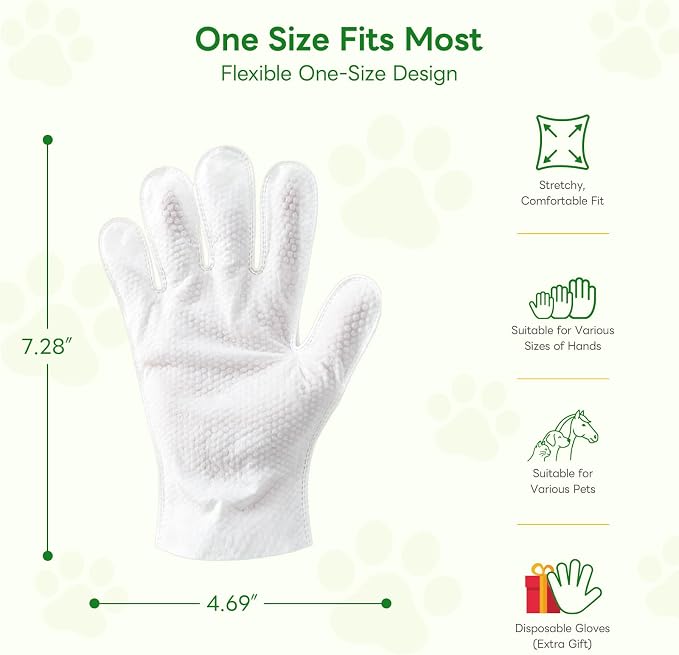 Thick Pet Glove Wipes for Dogs & Cats - Easy Wipe Paws, Eyes, Ears, Butt, & Body - Lick-Safe for Cats & Dogs(12 PCS)