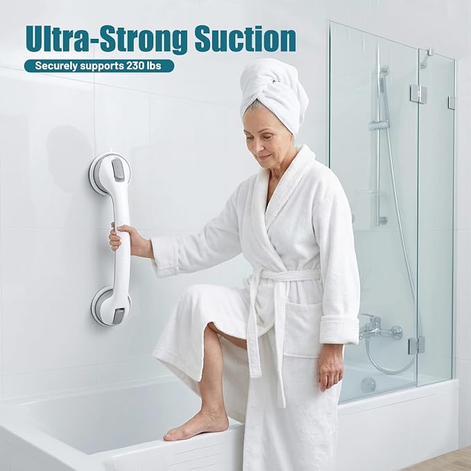 Shower Handles for Elderly Suction, Shower Grab Bar, Suction Grab Bars for Shower 2 Pack 16 Inch, Bathroom Grab Bars for Seniors, Shower Grab Bars Suction Heavy Duty, Waterproof No Drilling
