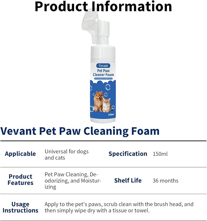 Paw Cleaner for Dogs & Cats, No-Rinse Foaming Pet Foot Washer with Built-in Scrubber Brush for Dirty, Muddy Paws, Natural and Gentle Ingredients, Pet paw Cleaning and Care (5 fl oz)