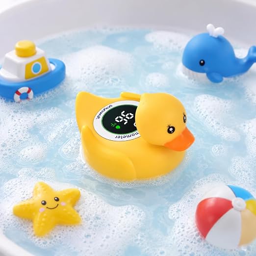 Baby Bathtub Thermometer with LED Display Screen+Cute Duck toy-2-in-1 | Color Coded Alarm (Cold/Comfortable/hot) Bath Temperature Monitor, Adorable Floating Toys for Infants, Essential for Babies