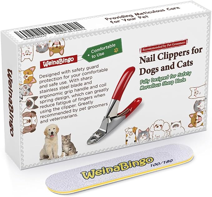 Dog Cat Pets Nail Clippers, Professional Pets Claw Trimmer with Free Nail File, Sharp Stainless Steel Blade, Sturdy Non Slip Handles - for Safe, Professional at Home Grooming