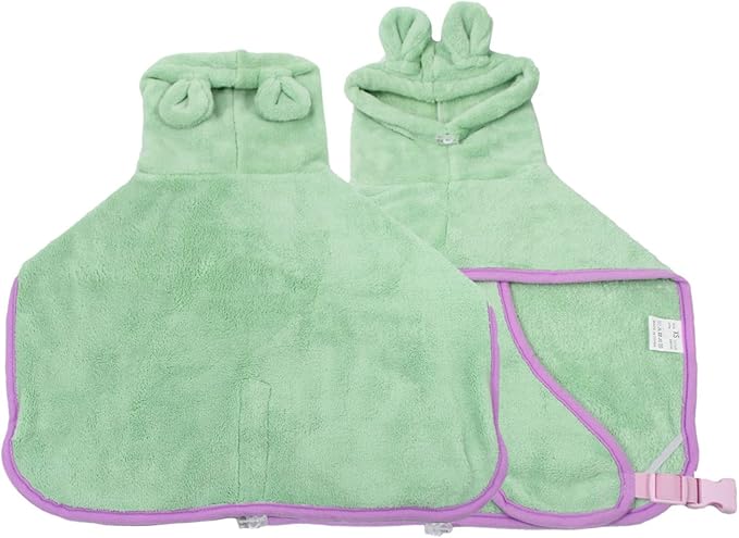 Dog Bathrobe, Microfiber Fast Drying Absorbent Hooded Bath Towel for Puppy Small Medium Large Dog Cat(Green,L)