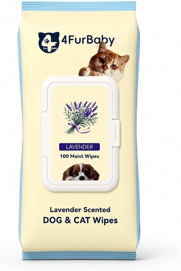 8" x 8" Pet Wipes for Dogs & Cats, 200 Count (2 x 100 Packs) | Lavender hypoallergenic and hydrating pet grooming wipes for dogs, cats, and daily care.