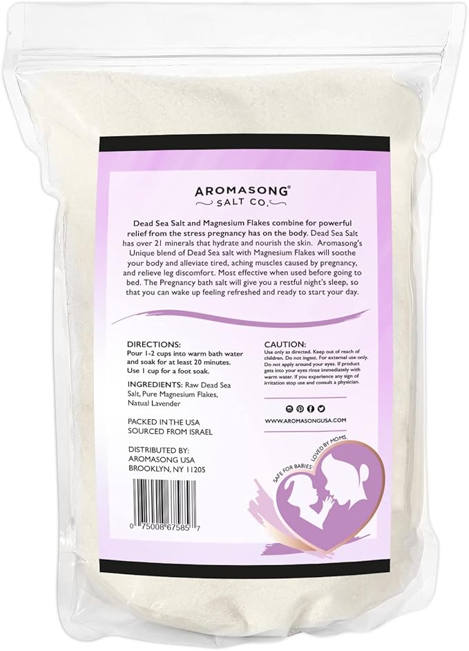 Aromasong Dead Sea Pregnancy Bath Soak 5 LB - Natural Lavender Pure Magnesium Flakes & Minerals - Pregnancy, Postpartum Muscle Ache & Leg Discomfort - Better Absorbs Than Epsom (Packaging May Vary)