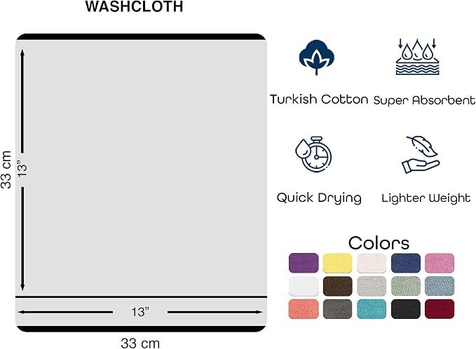Washcloth Linen Set Premium Original Turkish Cotton, Hotel Quality for Maximum Softness & Absorbency Face Towels for Hand, Kitchen & Cleaning (Grey Washcloths Set)