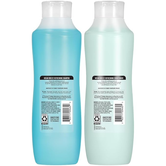 Suave Shampoo & Conditioner Set, Ocean Breeze – Everyday Refreshing Formulas with Sea Algae Extract & Vitamin E, 22.5 Oz Ea (2 Piece Set)