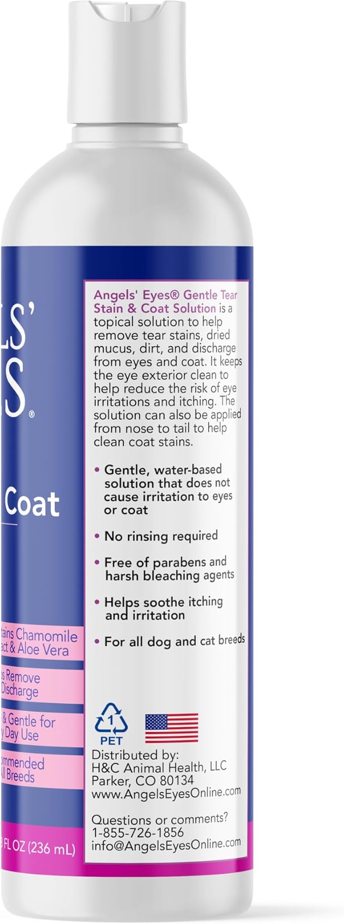 Angels' Eyes Tear Stain Remover for Dogs & Cats, 8 oz | Gentle Pet Eye Cleaner, Chamomile Extract & Aloe Vera, Cleans Tear Residue, Dirt & Buildup, For Eyes, Face, Mouth & Paws