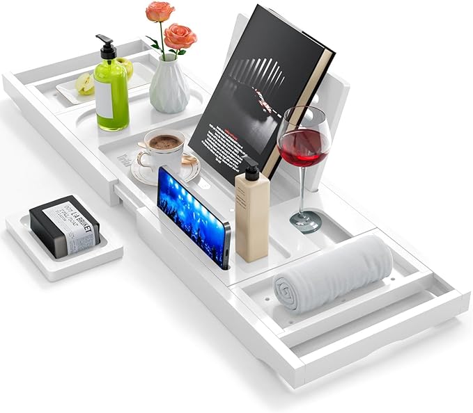 Premium Bathtub Tray Caddy, Expandable Bath Tray, Unique House Warming Gifts, New Home, Anniversary and Wedding Gifts for Couple, Bridal Shower Gift for Women