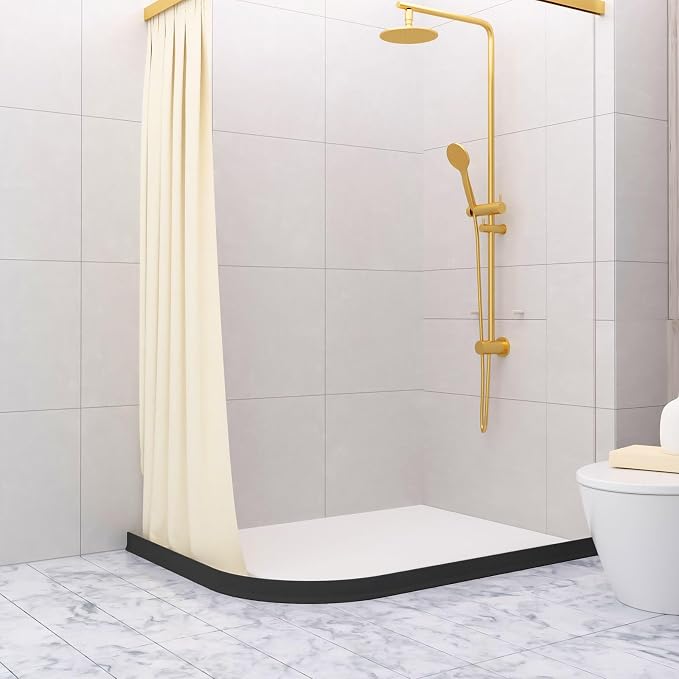 Raycity 3" High Shower Threshold Water Dam 67 IN Collapsible Shower Water Splash Guard for Curbless Shower Threshold Barrier Water Stopper for Wet and Dry Separation Bathroom and Kitchen (Black)