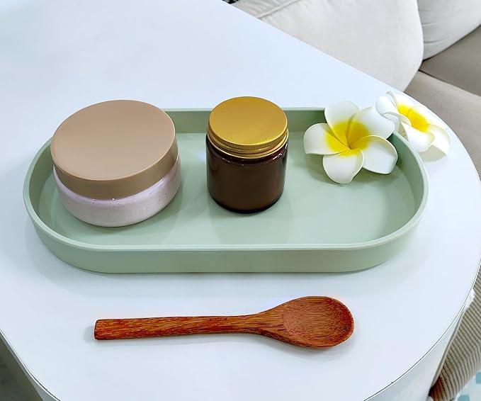 Green Small Oval Tray (11.8 inch), 3 Pack, Countertop Organizer | for Kitchen Counter, Bathtub Bathroom Vanity Items, Coffee Accessory, Bar, Serving Seasoning, Salt and Pepper, Soap.