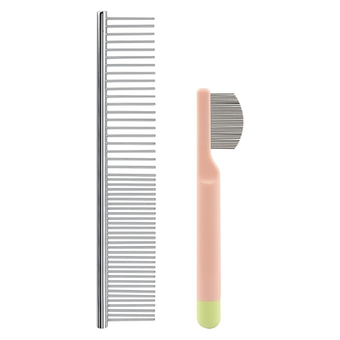 2 Pcs Dog Eye Comb Stainless Steel Pet Grooming Comb, Dog Flea Combs Pet Facial Brush, Round-Tip Arc Teeth Stress-free Tear Stain Remover for Puppy Cat