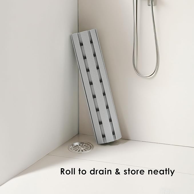 SHIMOYAMA Shower Floor Mat, Non Slip Bathtub Mat with Double-Sided Anti-Skid Design, 26 x 17 Inch Absorbent Quick-Dry Shower Mat for Bathroom Floor, Gray