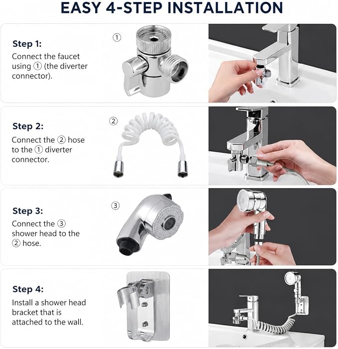 Sink Faucet Sprayer Hand Shower Sink Shower Hose Sprayer for Hair Washing,Rinser Set with Faucet Adapter, Shower Stand and Hose - for Utility Room, Bathroom, Laundry Tub