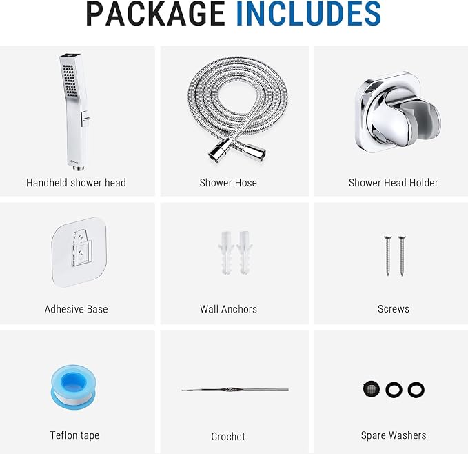 G-Promise All Metal Handheld Shower Head Built-in Power Wash Mode, with 70 Inch Stainless Steel Shower Hose Extra Long and Dual Purpose Hand held Holder, Side Push Button, Chrome