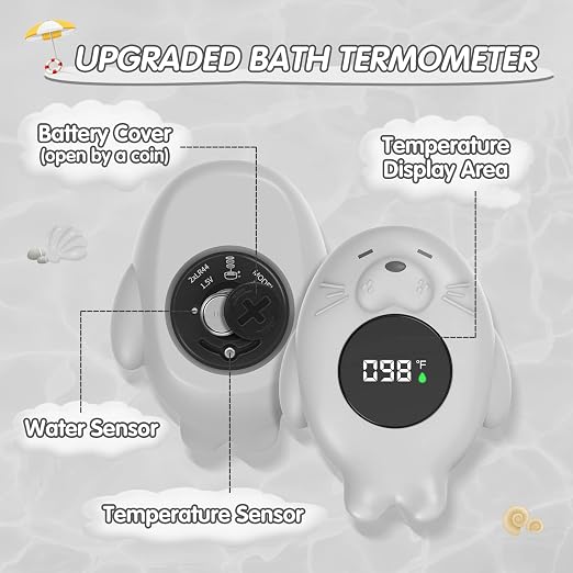 Baby Bath Thermometer Safety, Waterproof Bath Thermometer with Temperature Warning and Auto ON/Off
