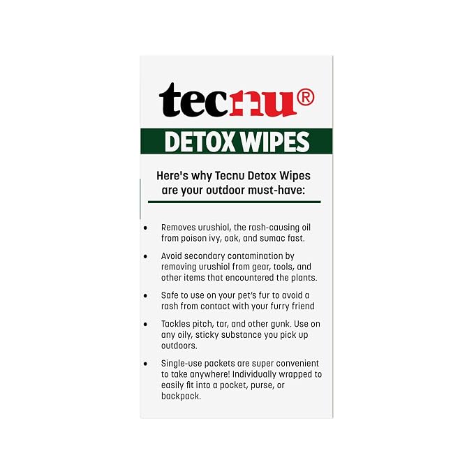 Tecnu Detox Wipes, 18count. Large Individual Poison Ivy Relief Wipes Remove Rash Causing Oil from Skin, waterless, Also for Poison Oak and Poison Sumac