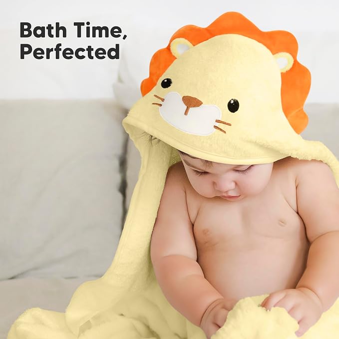 KeaBabies Hooded Baby Towel for Newborn - Viscose Derived from Bamboo Large Baby Bath Towels with Hood for Boys, Girls, Toddler, Extra Absorbent & Soft Newborn Bath Essentials (Lion, Regular)