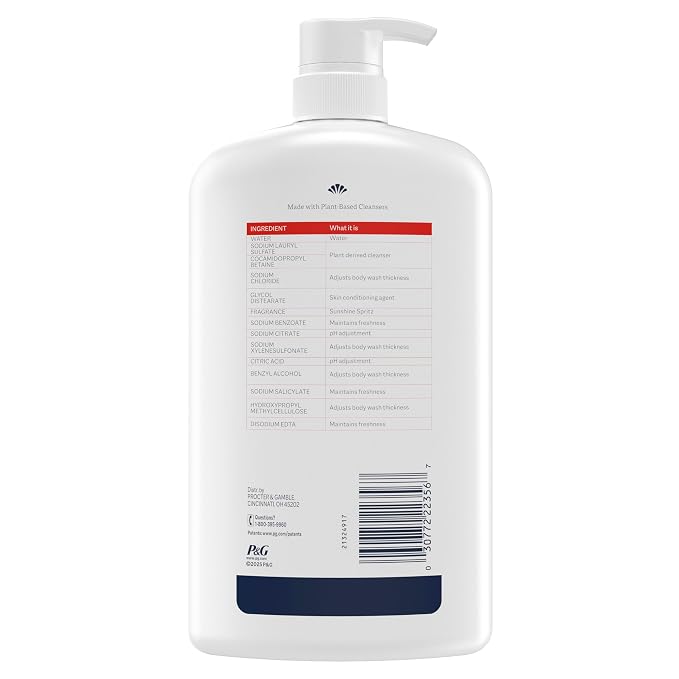Ivory Body Wash, Designed for the Whole Family, Gentle Formula, Free of Dyes Heavy Perfumes, Parabens & Phthalates, Sunshine Spritz Scent, 35 oz