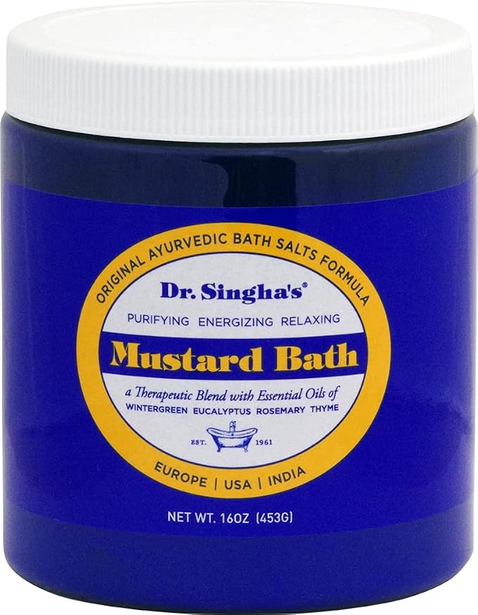 Dr. Singha's Mustard Bath Soak – Aromatherapy Bath Salts with Mustard Seed & Essential Oils for Muscle Relaxation, Stress Relief & Soothing – Epsom Salt Alternative, 16 oz