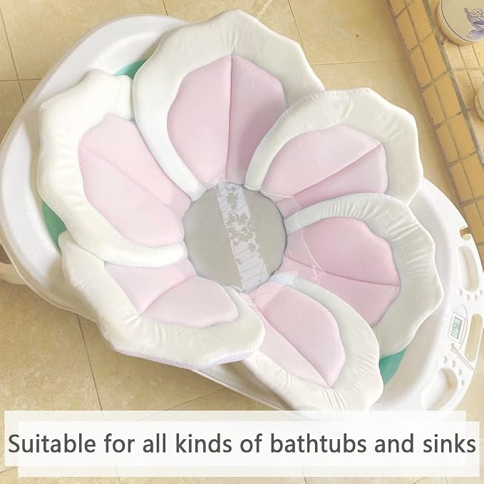 Baby Bath Pad for Infants & Newborns — Soft Petal Shape Bathtub & Sink Support Mat, Plush Washable Baby Bath Cushion, Safe & Comfortable Shower Essential Gift (31", Pink)