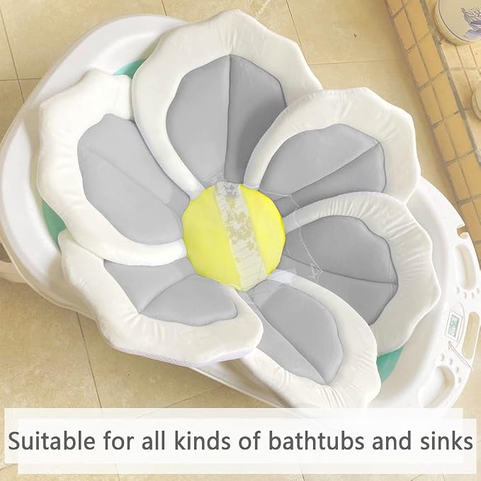 Baby Bath Pad for Infants & Newborns — Soft Petal Shape Bathtub & Sink Support Mat, Plush Washable Baby Bath Cushion, Safe & Comfortable Shower Essential Gift (31", Gray)