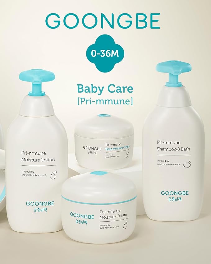 GOONGBE Pri-mmune Baby Shampoo & Body Wash for Sensitive Skin & Hair – Korean 2-in-1 Tear-Free Tested Head-to-Toe Cleanser, Sulfate-Free Low pH with Ceramide NP & Royal Oji Complex, Quick Rinse 11.8oz