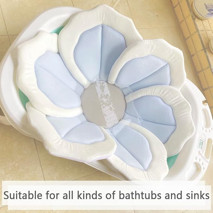 Baby Bath Pad for Infant Bathtub Sink Flower Mat Tub Little Lotus - Petal Soft Supports Lounger Newborn Bathing Insert Seat Baby Essentials - Baby Gifts - 31" (Blue)