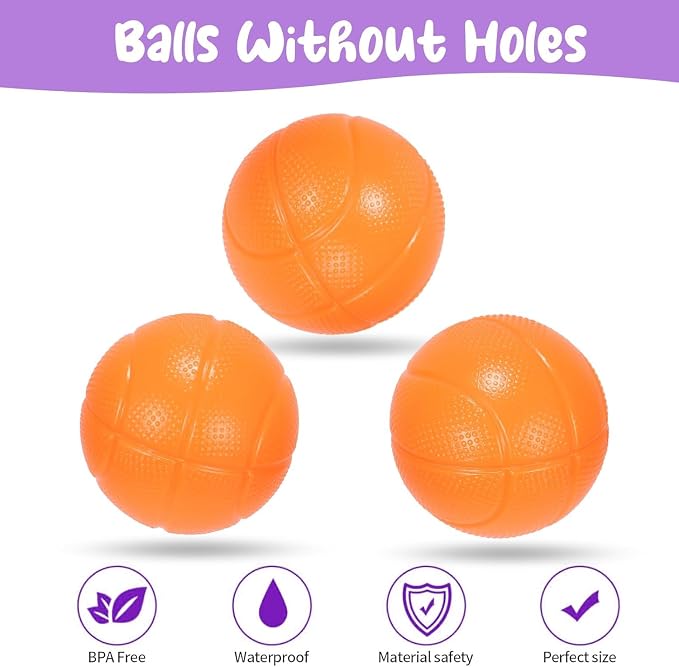 Bath Toys - Basketball Hoop Set Bathtub Toys for Toddlers Ages 1-3, Mini Basketball Hoop Toddler Bath Toys for Kids Ages 3-5,with Strong Suction Cup & 3 No Hole Balls, Sensory Toys (Purple)