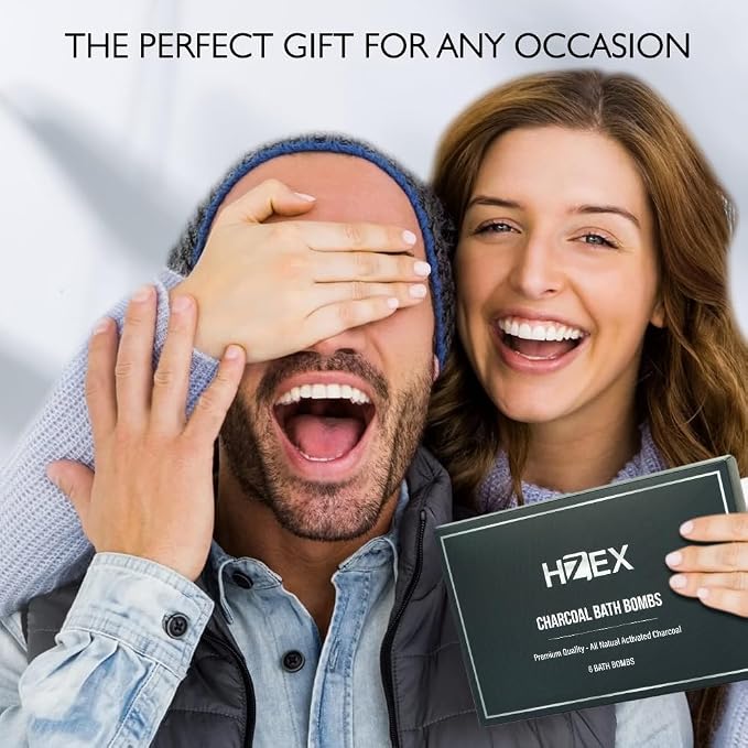 HZEX Charcoal Activated Bath Bombs for Men – Detox with Handmade Organic 6 Pack Bath Bomb Set, up to 3 Scents (Sandalwood, Bergamot, Ocean), Individually Wrapped (Ocean)