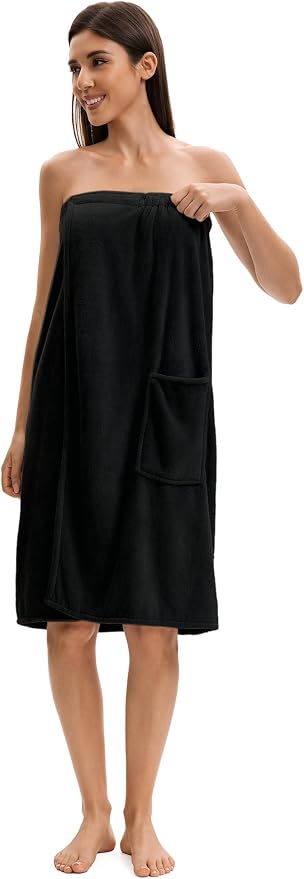 Towel Wrap For Women After Shower,Plush Bath Robe Female,Sauna Spa Wrap Around Towels With Pockets