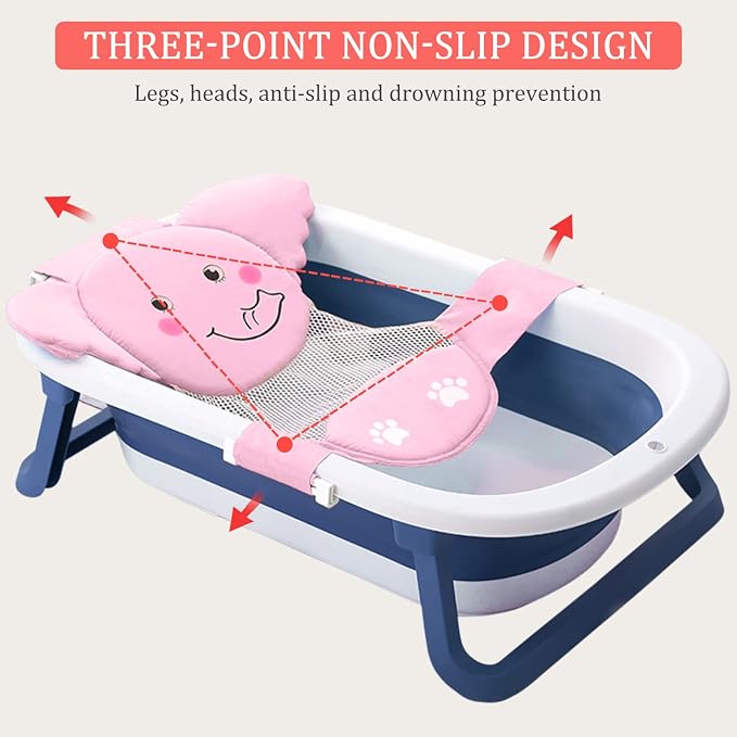 AIR&TREE Baby Bath Seat Support Net, Quick Drying, Adjustable, Comfortable, Non-Slip, Infant Bathtub Sling Shower Mesh for a Tub, with Safety Support Corners (Pink)