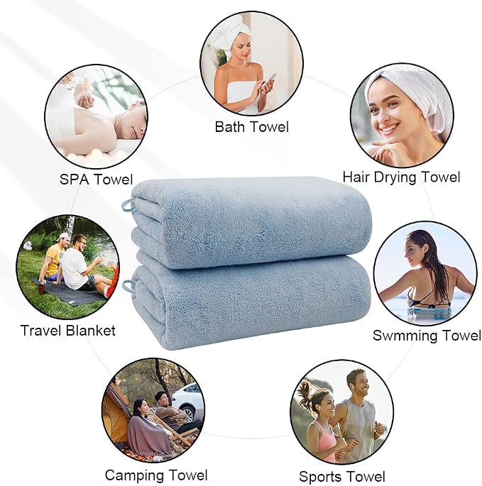 Orighty 2-Pack Microfiber Bath Towels (27'' x 54'') - Soft, Absorbent, Quick-Drying, Blue