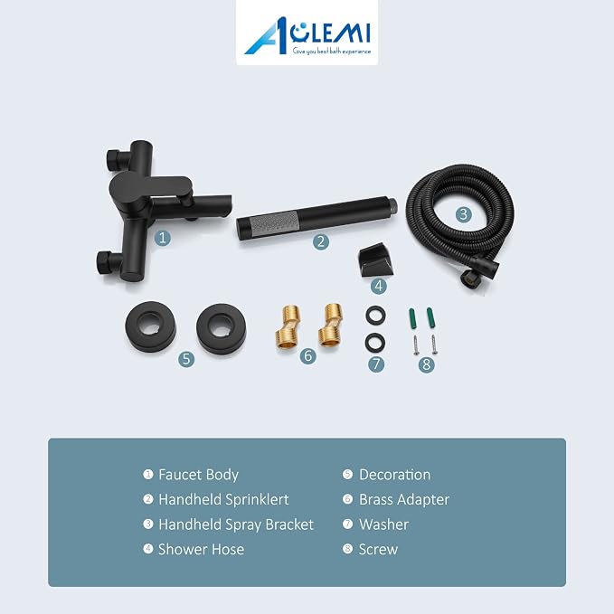 Aolemi Matte Black Wall Mount Bathtub Faucet with Handheld Shower Stainless Steel SUS304 Single Handle Shower Basin Mixer Taps 6 Inch Center Tub Filler for Bath
