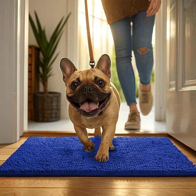 MUDGUARD MAT® Dog Door Mat for Muddy Paws, Super Absorbent Microfiber, Non-Slip Indoor Mat, Quick-Dry Chenille Rug for Pets & Entryway, Machine Washable, Navy Blue 16" x 24"