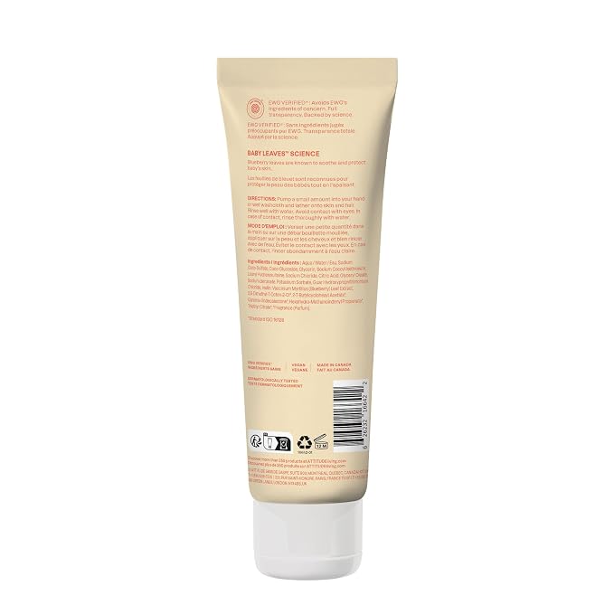 ATTITUDE Baby 2-in-1 Shampoo & Body Wash, EWG Verified, Dermatologically Tested, Vegan, Pear Nectar Scent, 8 Fl Oz