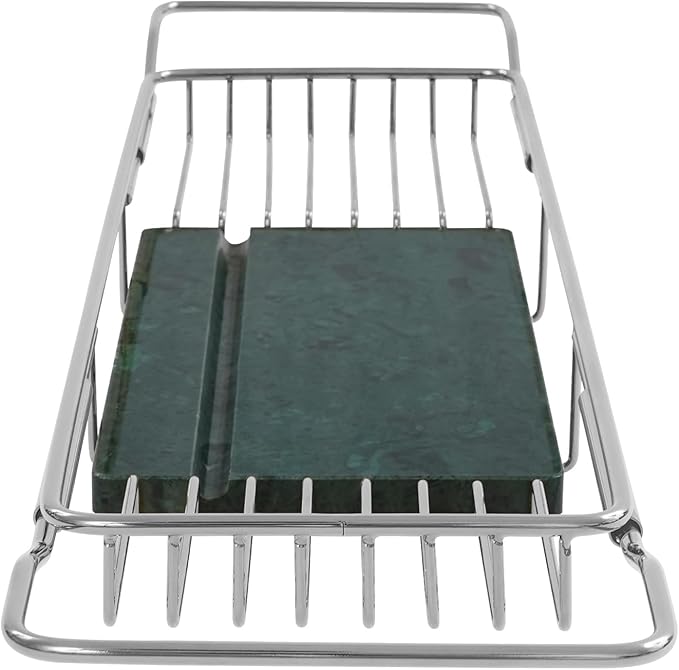 Stainless Steel Bathtub Tray, 44.09 lbs Capacity Bath Caddy, Modern Green Marble Bathtub Tray, Expandable Tool for Bathroom, Kitchen & Hotel, Adjustable 26.77-35.5in(Silver+Green)