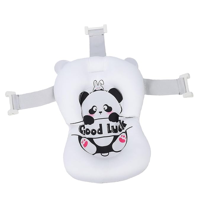 Fafeicy Baby Bath Cushion Pad Cotton Infant Bathing Seat Support Mat with 3 Buckles Wedge Design 28 X 6 X 38cm for Newborn Toddler Bathtub Bath Time (Panda Pattern)