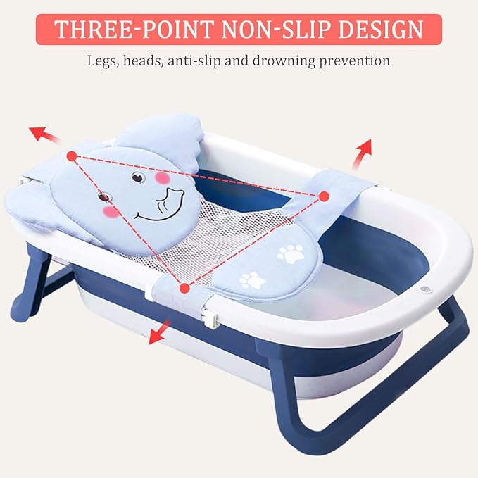 AIR&TREE Baby Bath Seat Support Net, Quick Drying, Adjustable, Comfortable, Non-Slip, Infant Bathtub Sling Shower Mesh for a Tub, with Safety Support Corners (Blue)
