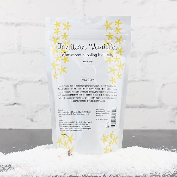 Primal Elements Detoxifying Sea Salt Soak, Bubbling Aromatherapy Salts, Tahitian Vanilla, 12 oz Resealable Bag