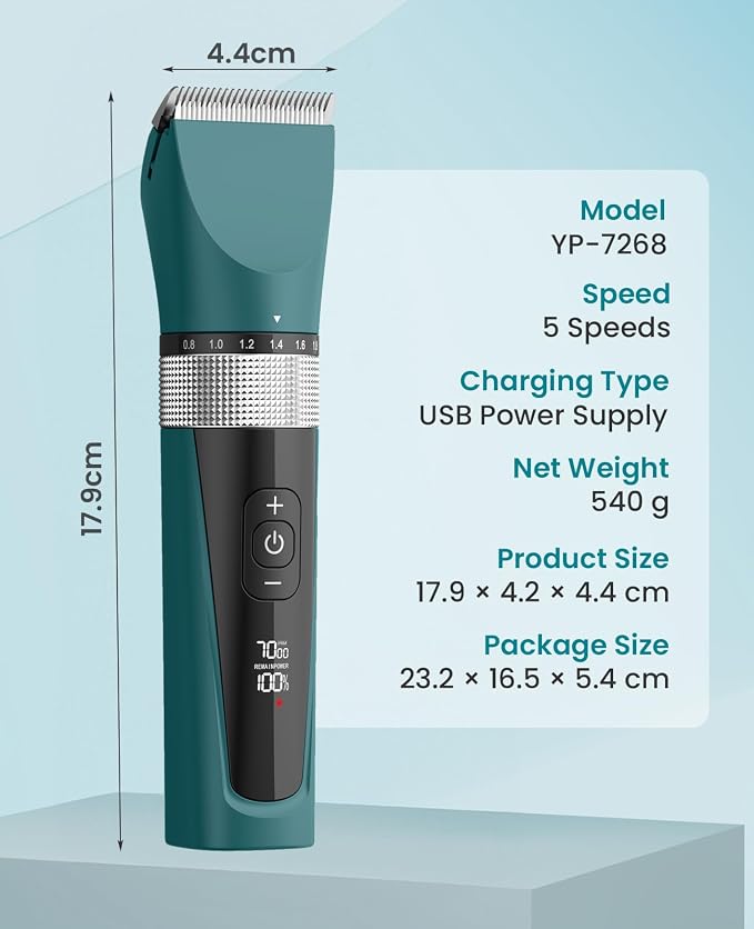 oneisall Cat Clippers for Matted Hair, 5-Speed Quiet Cat Grooming kit | Waterproof, 49dB Low Noise, 120min Long Battery Life LCD Display,4 Guards With Comb and Scissor,For Long Thick Matted Hair