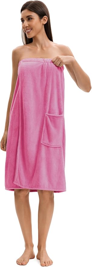 Towel Wrap For Women After Shower,Plush Bath Robe Female,Sauna Spa Wrap Around Towels With Pockets