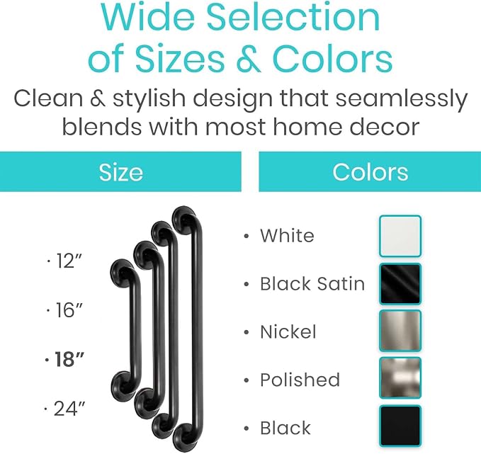Vive Grab Bar for Showers - Bathroom Antislip Handrail for Seniors, Elderly Assistance Product, Heavy Duty Shower Handles, Handicap Grab Bars, Stainless Steel, Multipurpose, 440 lbs